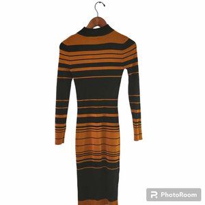 Love Always Orange and Black Striped Turtle Neck Fall Dress by FCT